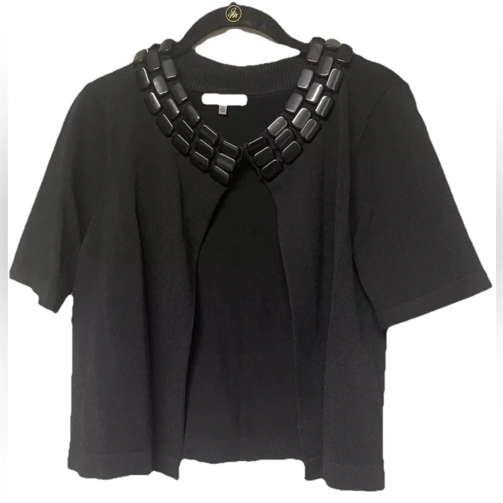 NWOT Anne Klein Short Sleeved Sweater Jacket Cardigan Black Size PS designer - Picture 2 of 9